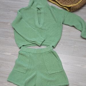 Free People Green Ribbed Women Shorts